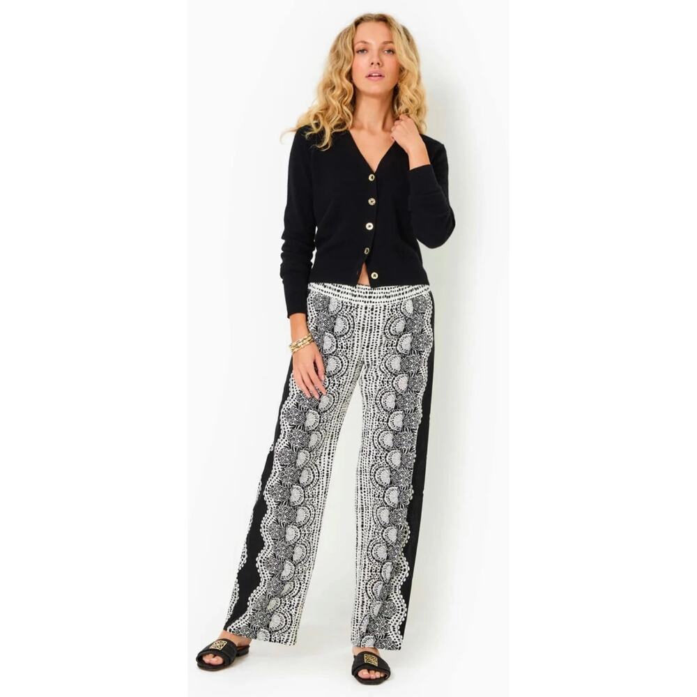 Lilly Pulitzer Bal Harbour Palazzo Pant Women's Large Black Cream Pull On